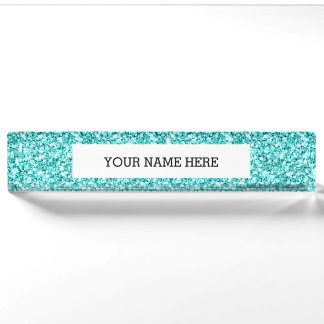 Girly, lustiger aquablauer Glitterdruck Namensplakette