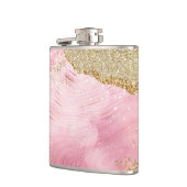 Girly Luxe Pink Agate mit Gold Glitzer Flachmann (Links)