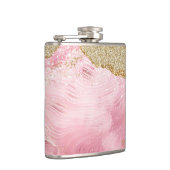 Girly Luxe Pink Agate mit Gold Glitzer Flachmann (Rechts)