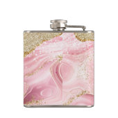 Girly Luxe Pink Agate mit Gold Glitzer Flachmann (Rückseite)