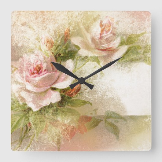 Girly Mädchen des Rosenblumenmusters Quadratische Wanduhr (Vorderseite)