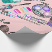 Girly Mädchen-handgemaltes Aquarell-Make-up auf Geschenkpapier (Ecke)