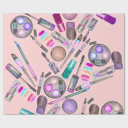 Girly Mädchen-handgemaltes Aquarell-Make-up auf Geschenkpapier (Flach)