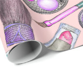 Girly Mädchen-handgemaltes Aquarell-Make-up auf Geschenkpapier (Rolleneckpunkt)