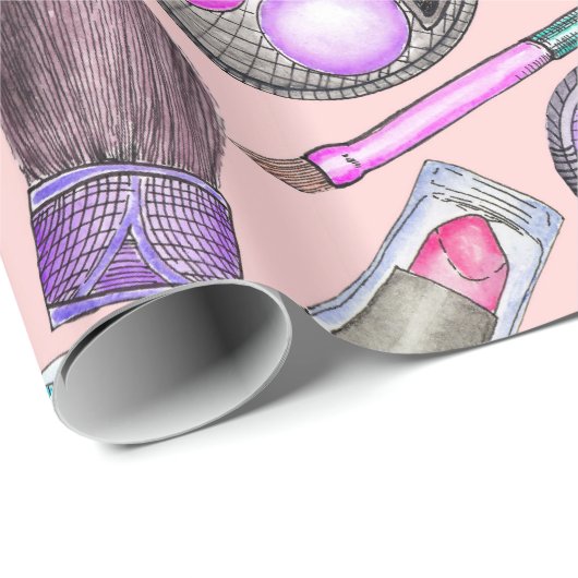 Girly Mädchen-handgemaltes Aquarell-Make-up auf Geschenkpapier (Rolleneckpunkt)