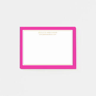 Girly Magenta Gold Border Personalisiert Post-it Klebezettel