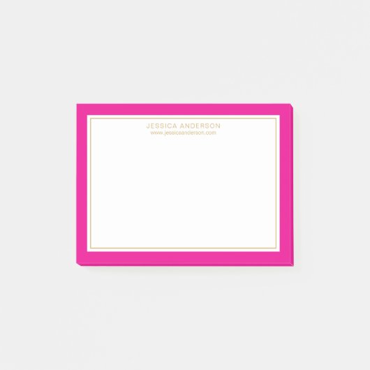 Girly Magenta Gold Border Personalisiert Post-it Klebezettel (Vorderseite)
