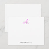 Girly Magenta Hot Pink Script Monogram Mitteilungskarte (Vorne/Hinten)