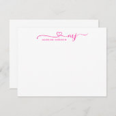 Girly Magenta Pink Heftschrift Name Monogram Mitteilungskarte (Vorne/Hinten)
