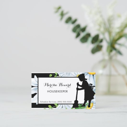 Girly Maid Stripes und Daisy Floral Housekeeper Visitenkarte (Stehend Vorderseite)