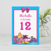 Girly Malibu Beach Retro Einladung zum Geburtstag (Stehend Vorderseite)