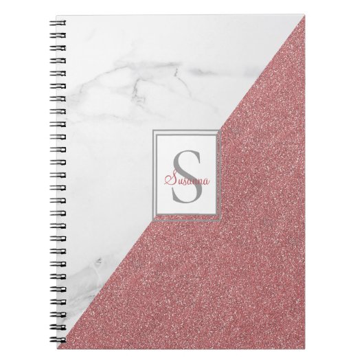 Girly Marble Blush Pink Glitzer Monogram Geometric Notizblock (Vorderseite)