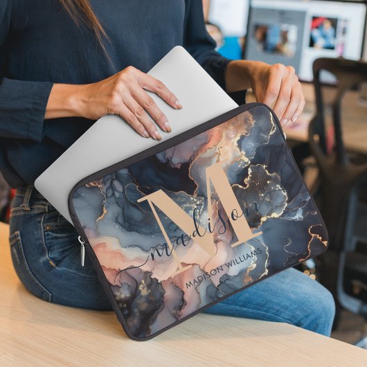 Girly Marble Glitzer Agate Gold Monogram Initial Laptopschutzhülle