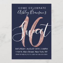 Girly Marine-Blau-Rosen-Goldsequin-Glitzer-Bonbon Einladung