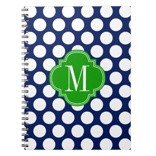Girly Marine u. grüne große Punkte mit Monogramm Notizblock (Vorderseite)