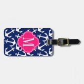 Girly Marine u. rosa Diamant-Gitter personalisiert Gepäckanhänger (Vorderseite horizontal)