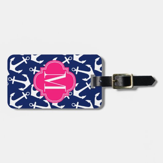 Girly Marine u. rosa Diamant-Gitter personalisiert Gepäckanhänger (Vorderseite horizontal)