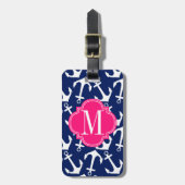 Girly Marine u. rosa Diamant-Gitter personalisiert Gepäckanhänger (Vorderseite vertikal)