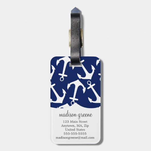 Girly Marine u. rosa Diamant-Gitter personalisiert Gepäckanhänger (Rückseite vertikal)