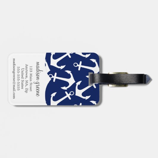 Girly Marine u. rosa Diamant-Gitter personalisiert Gepäckanhänger (Rückseite horizontal)