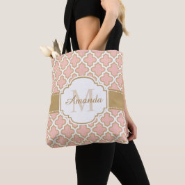 Girly marokkanisches Muster-Goldrosa-Monogramm Tasche