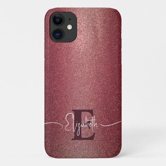 Girly Maroon-Rose Glitzer Personalisiert Monogram Case-Mate iPhone Hülle (Rückseite)
