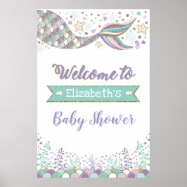 Girly Mermaid Baby Dusche Beach Willkommen Poster