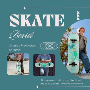 Girly Mermaid Green Schwanz Blue Skateboard