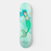 Girly Mermaid Green Schwanz Blue Skateboard (Vorderseite)