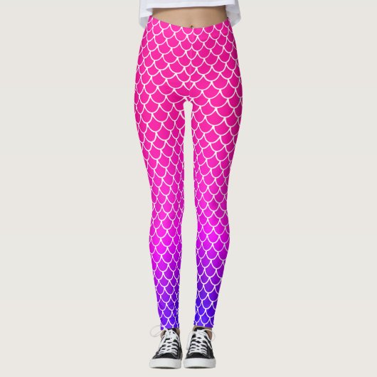 Girly Mermaid Puppe Pink Gradient Scalent Muster Leggings (Vorderseite)