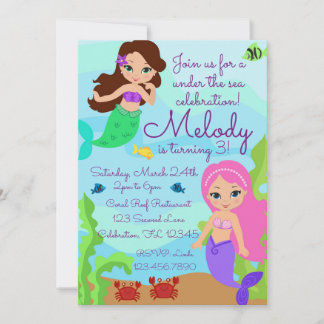Girly Mermaid unter dem Meer Geburtstag Einladung