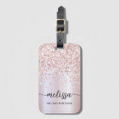 Girly Metal Rose Gold Glitzer Monogram Name Script Gepäckanhänger (Vorderseite Vertikal)
