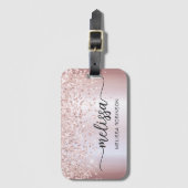 Girly Metal Rose Gold Glitzer Monogram Name Script Gepäckanhänger (Vorderseite Vertikal)