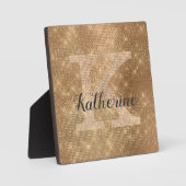 Girly Metallic Gold Diamond Sparkle Monogram Name Fotoplatte (Vorderseite)