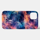 Girly Midnight Sky Navy Blue Lila Monogram Case-Mate iPhone Hülle (Rückseite (Horizontal))