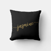 Girly Minimal Black and Gold Monogram Name Script Kissen (Vorderseite)
