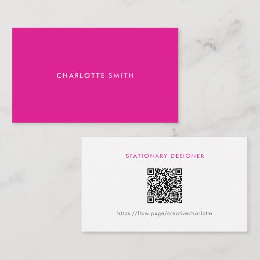 Girly Minimal Pink Modern Professional QR Code Visitenkarte (Vorne/Hinten)