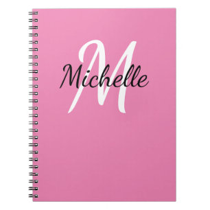 Girly Minimal Pink Monogram Name + Initial Notizblock
