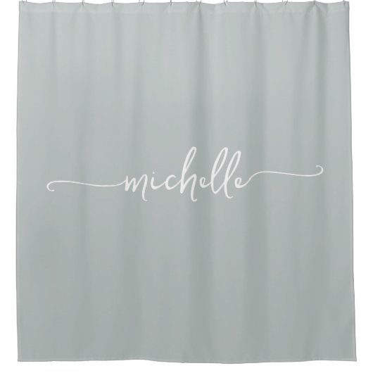 Girly Minimal Sage Green Monogram Name Calligraphy Duschvorhang (Vorderseite)