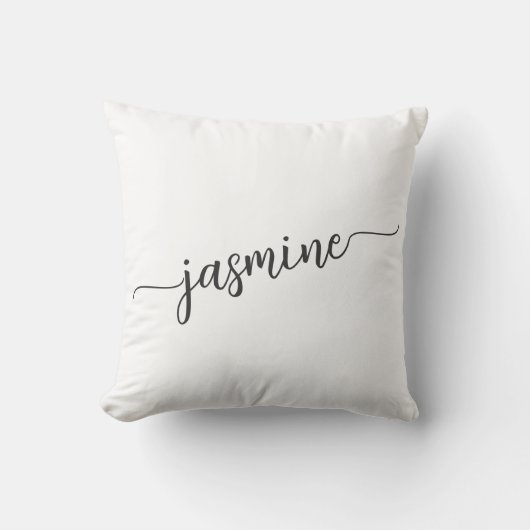 Girly Minimal White Monogram Name Script Kissen (Vorderseite)