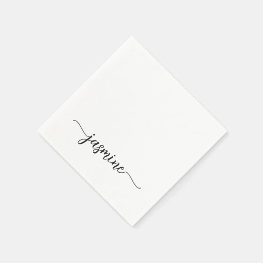 Girly Minimalist White Monogram Calligraphy Script Serviette (Ecke)