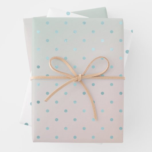 Girly Mint Aqua Peach Glam Dots Geschenkpapier Set (Beispiel)