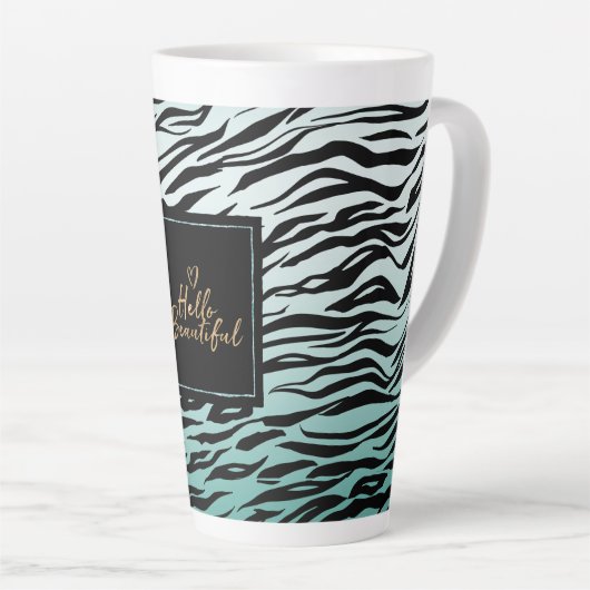 Girly Mint Black Zebra Print Ombre Hallo schön Milchtasse (Rechte Ecke)