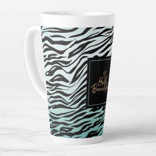 Girly Mint Black Zebra Print Ombre Hallo schön Milchtasse (Linke Ecke)