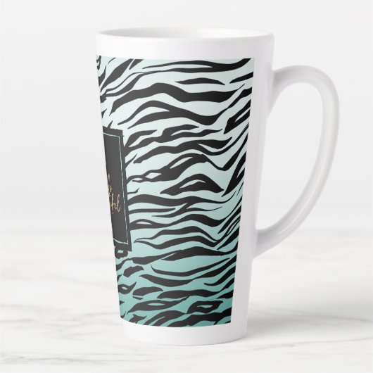 Girly Mint Black Zebra Print Ombre Hallo schön Milchtasse (Rechts)