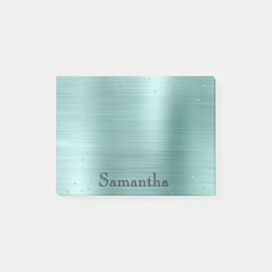 Girly Mint Glam Gold Sparkle Confetti Post-it Klebezettel (Vorderseite)