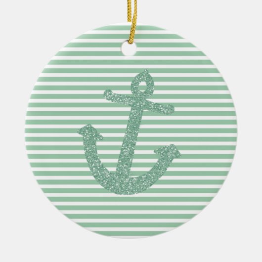 Girly Mint Glitzer Anchor Keramik Ornament (Vorne)