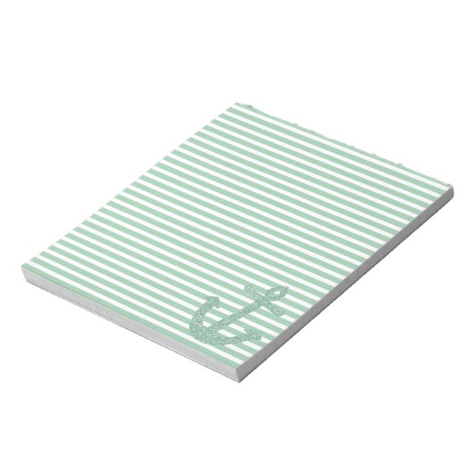 Girly Mint Glitzer Anchor Notizblock (Rotiert)