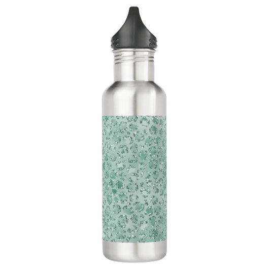 Girly Mint Glitzer Glitz Leopard Edelstahlflasche (Links)