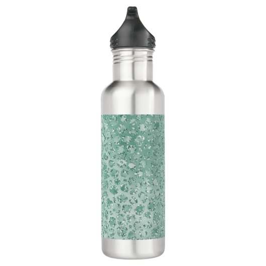 Girly Mint Glitzer Glitz Leopard Edelstahlflasche (Rechts)